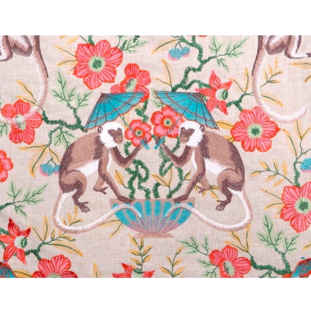 Kaufmann Cheeky Monkey Embroidered Drapery Fabric 1 yard- Brand New